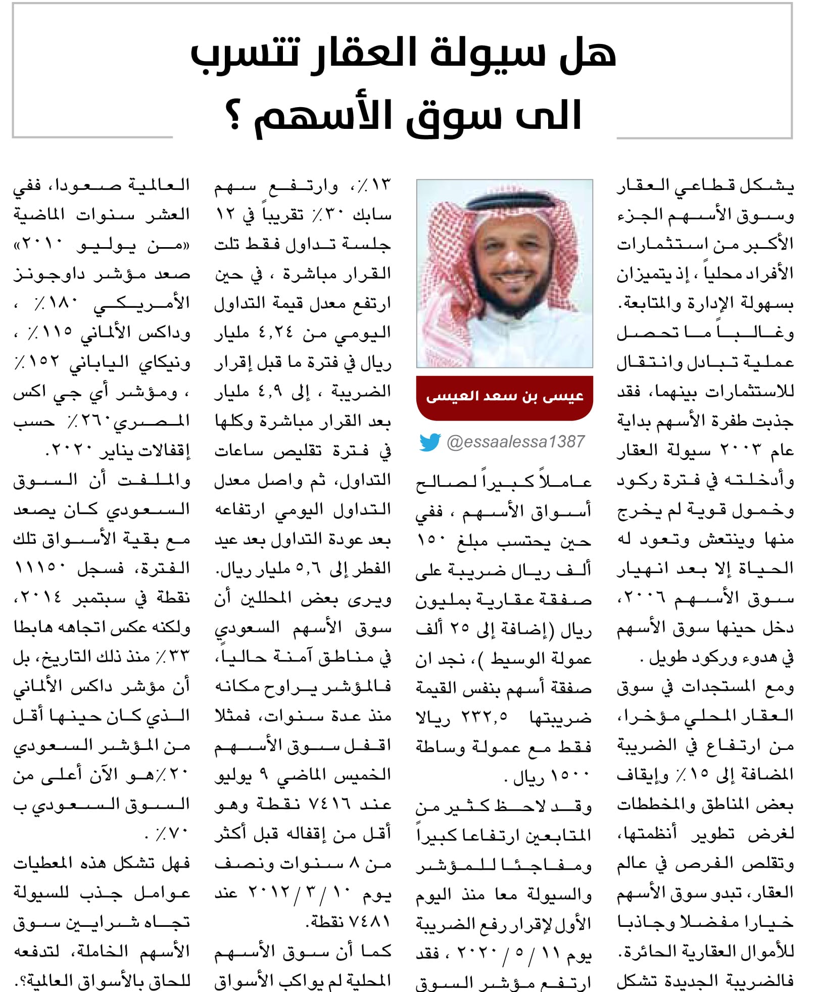 مقال العيسى العقار والأسهم