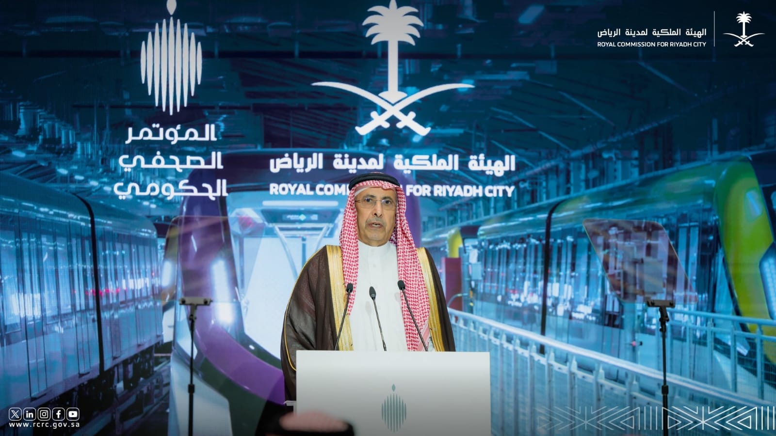 الرئيس التنفيذي للهيئة الملكية لمدينة الرياض، المهندس إبراهيم السلطان، خلال المؤتمر الصحفي الحكومي الذي تنظمه وزارة الإعلام
